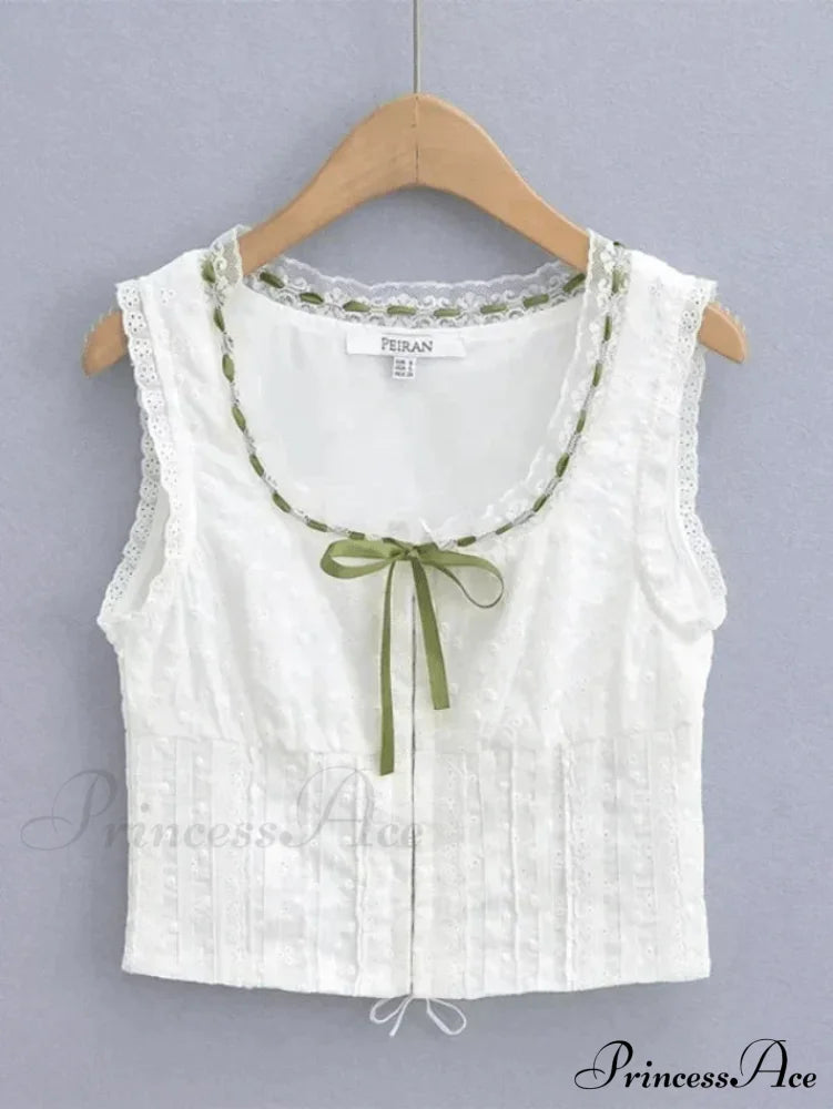 Broderie Lace Trim Trendy Crop Tank Top Tops&Tees