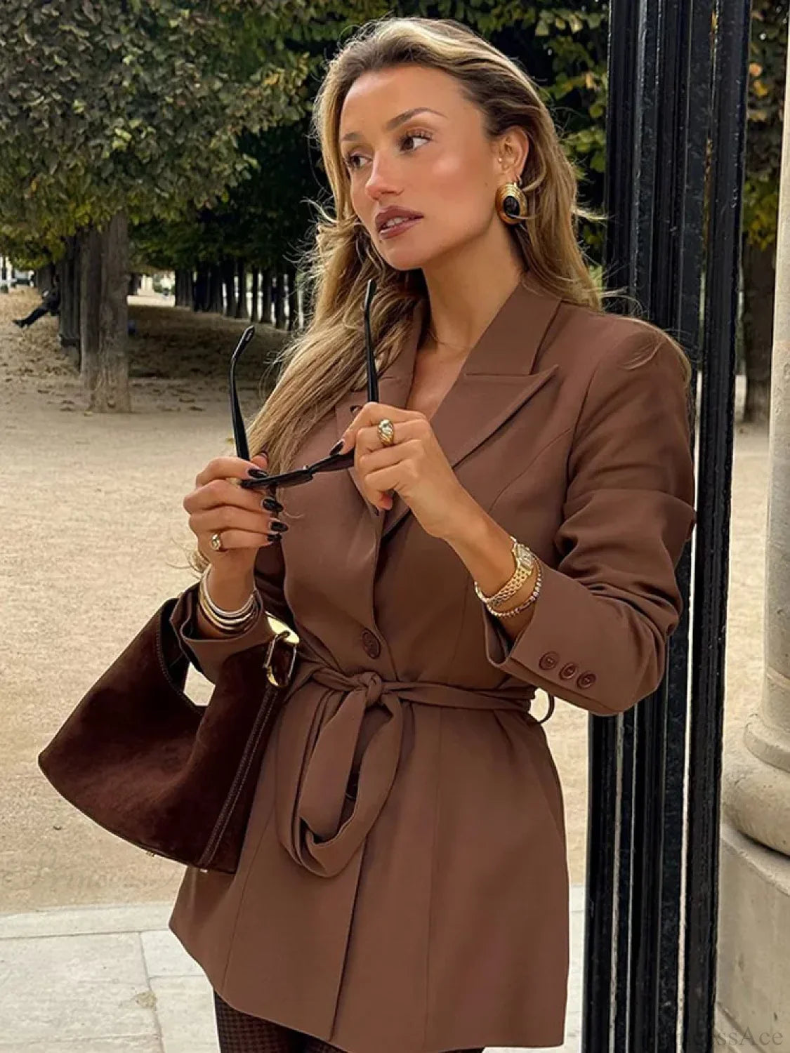 Brown Elegant Single Breasted Suit Coat