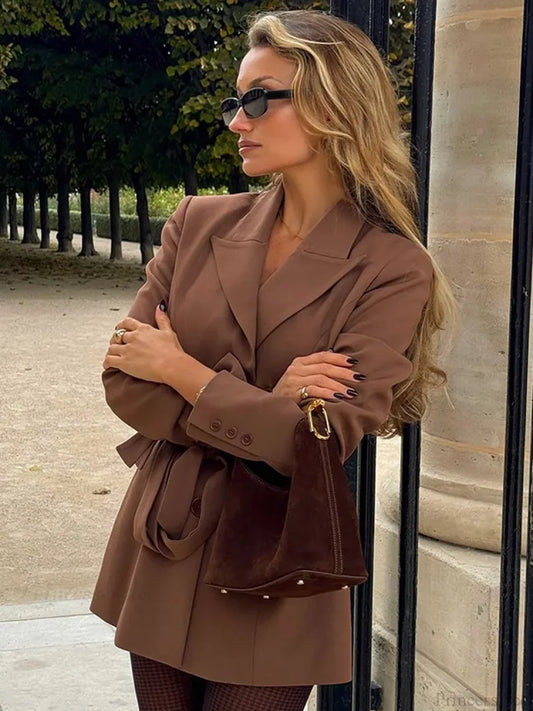 Brown Elegant Single Breasted Suit Coat Camel / S