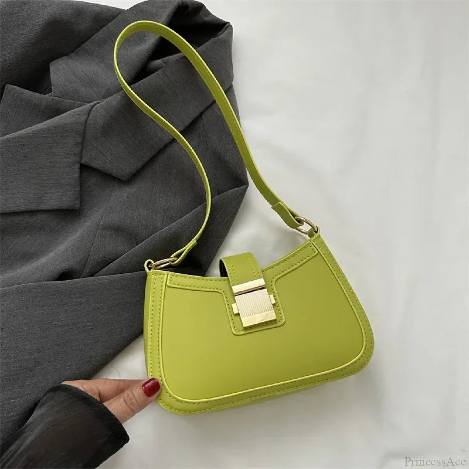 Brown Gold Buckle Vintage Shoulder Bag Green / 20.5x5.5x13cm shoulder-250126