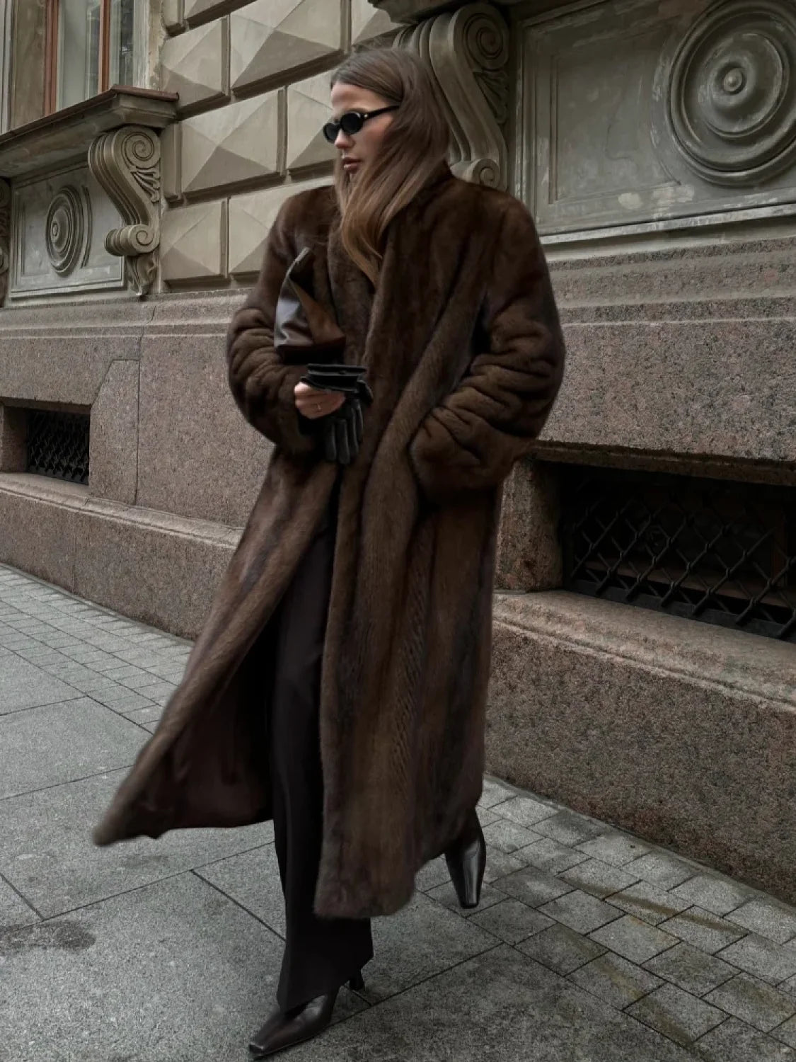 Brown Long Sleeve Plush Coat