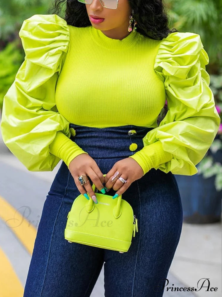 Brown Pointelle Knit Trendy Long Sleeve Mini Dress Green / S Shirts & Tops