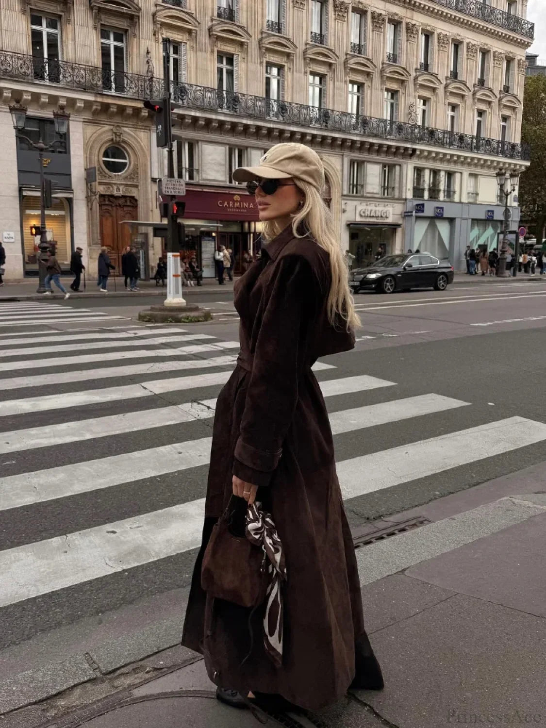 Brown Suede Leather Long Coat