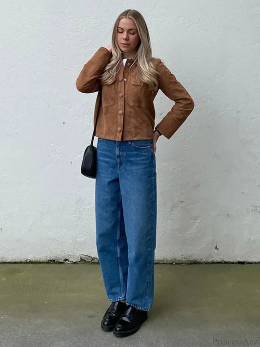 Brown Woolen Long Sleeve Short Coat Brown / S