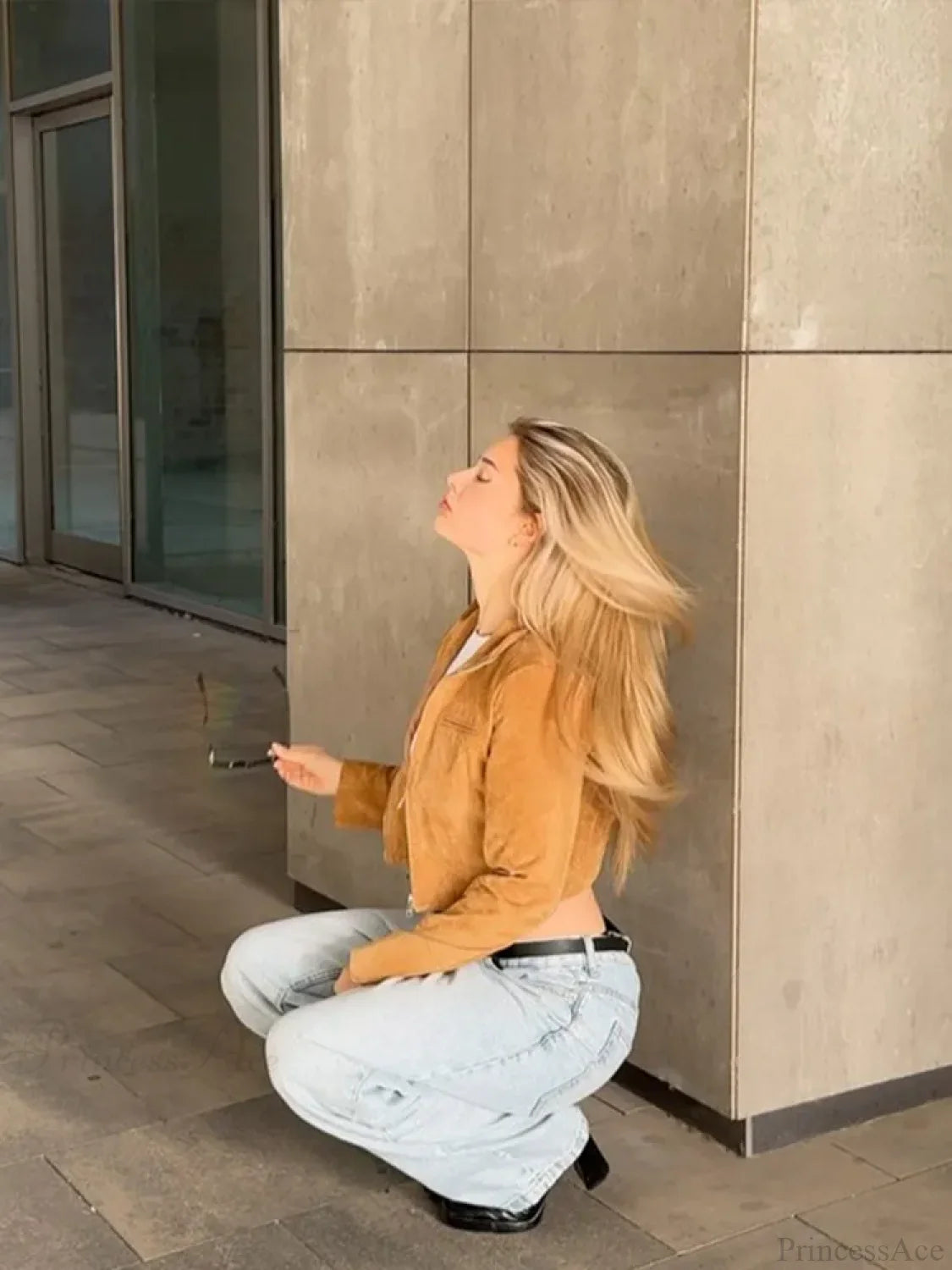 Brown Zipper Suede Leather Coat