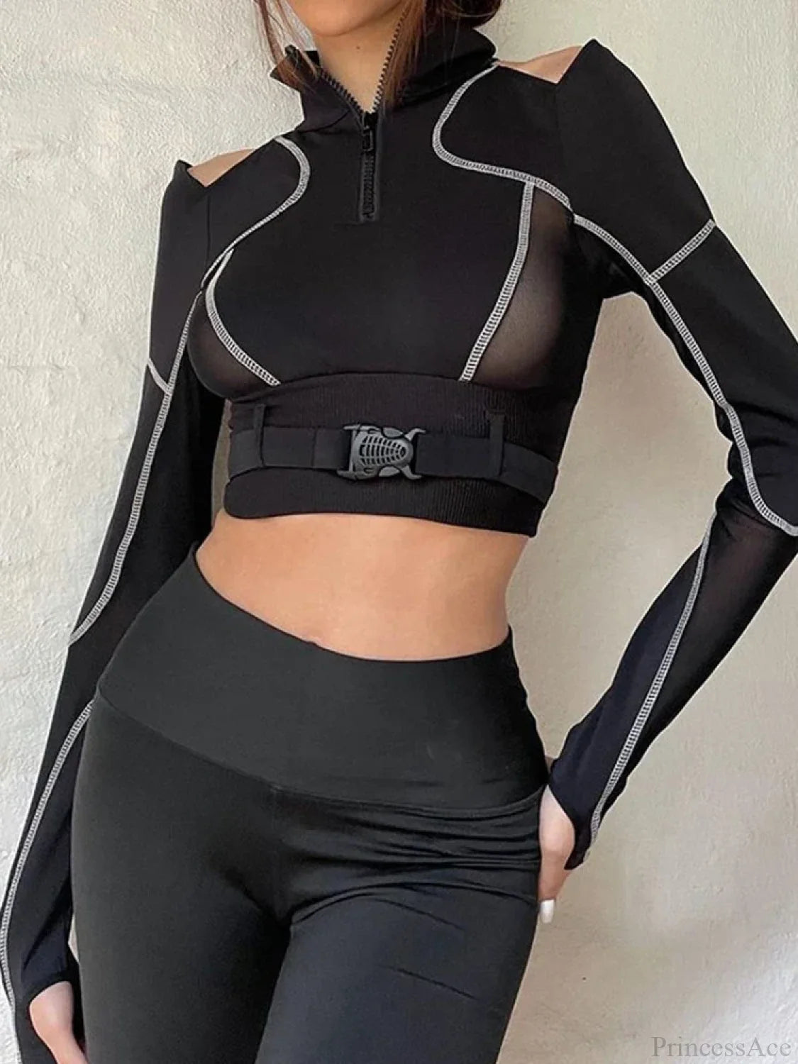 Buckle Patchwork Knit Top