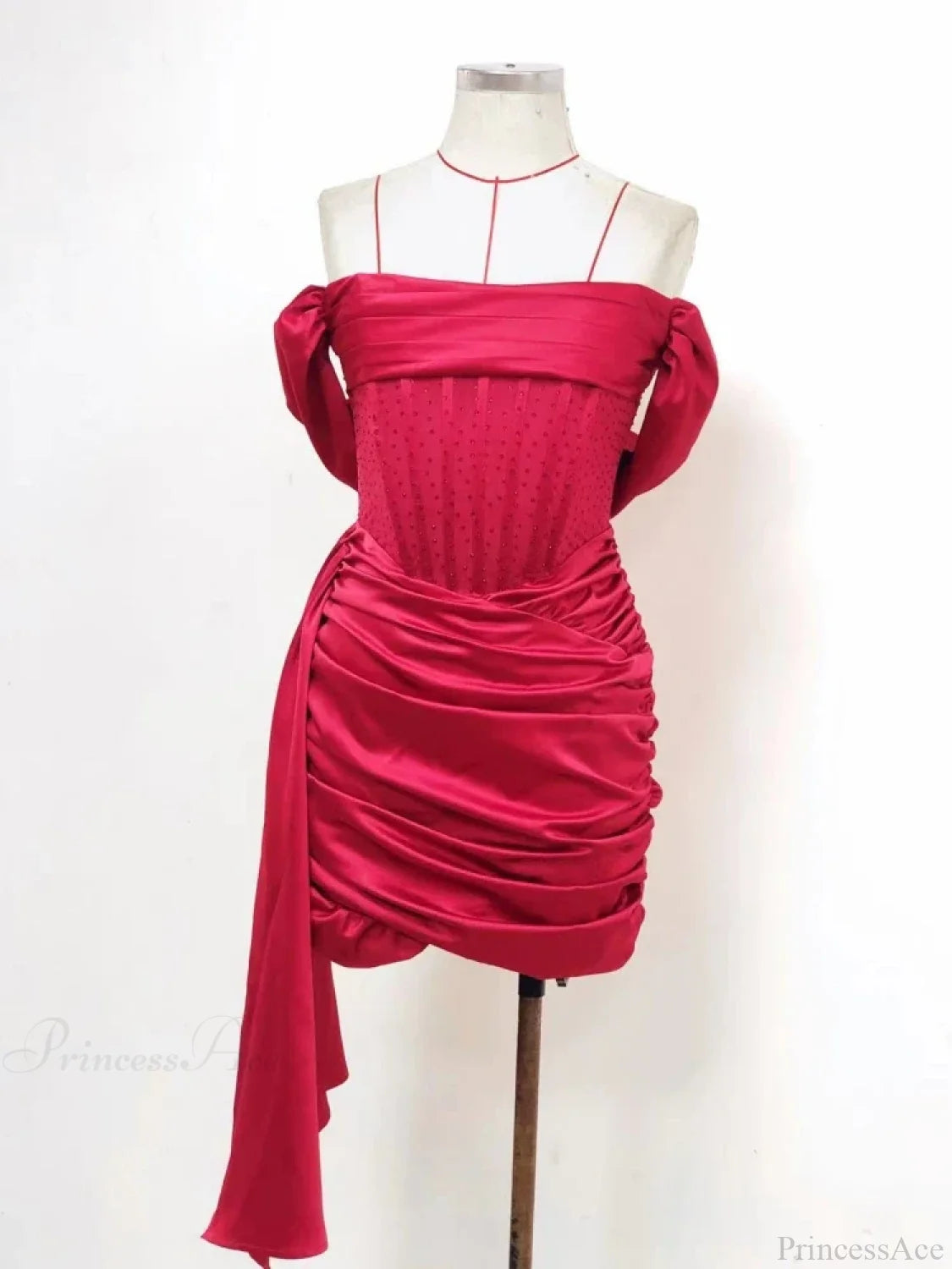 Burgundy Draping Off Shoulder Corset Sexy Velvet Slim Bodycon Mini Christmas Party Dress Red 1 / S