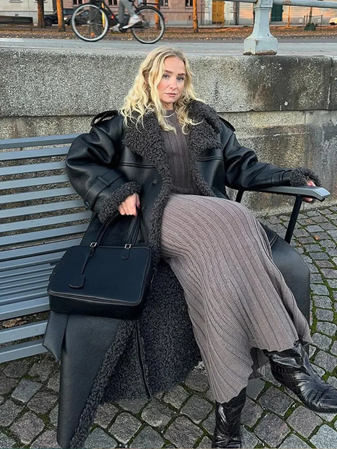 Burgundy Scarf Collar Lace-Up Overcoat