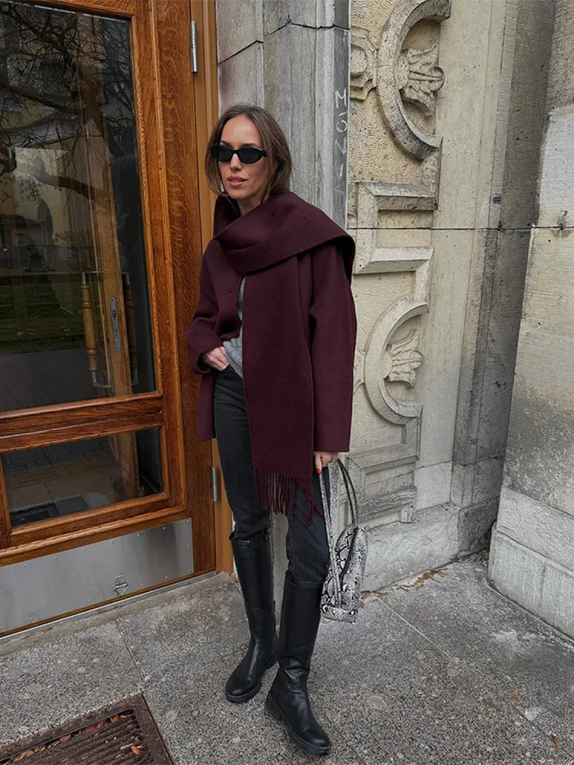 Burgundy Woolen Blends Short Coat