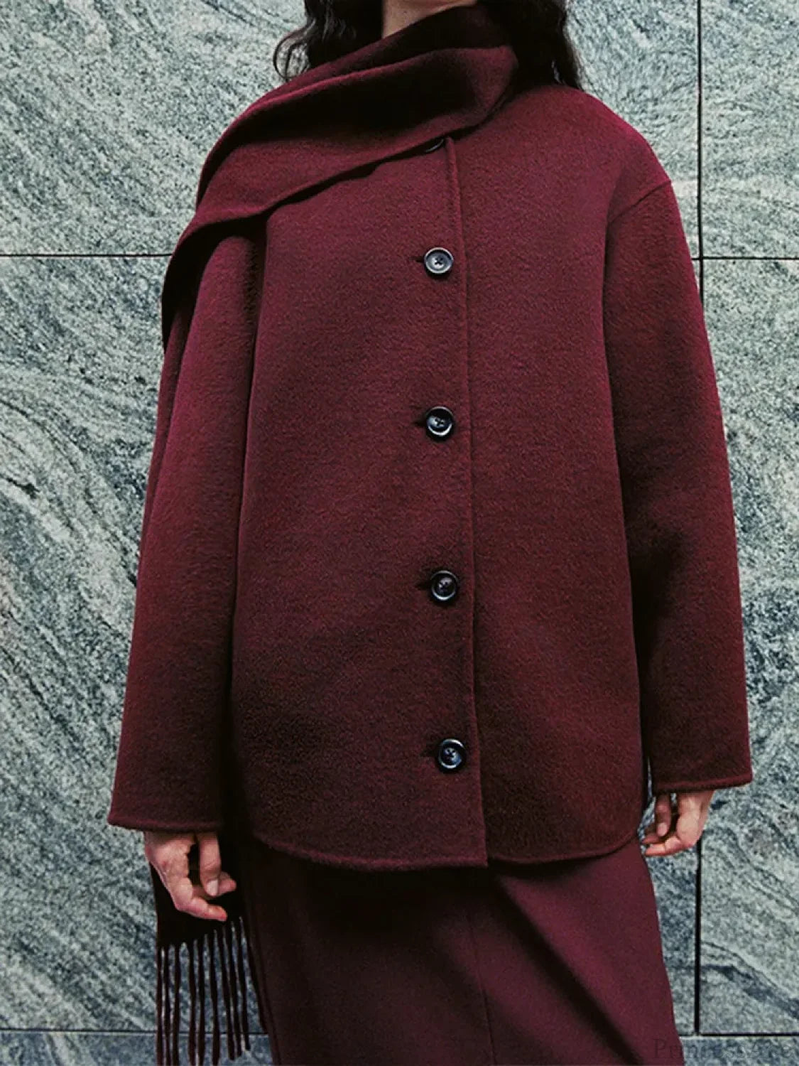 Burgundy Woolen Blends Short Coat