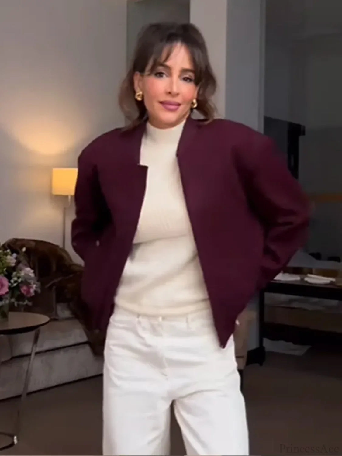 Burgundy Zipper Short Coat