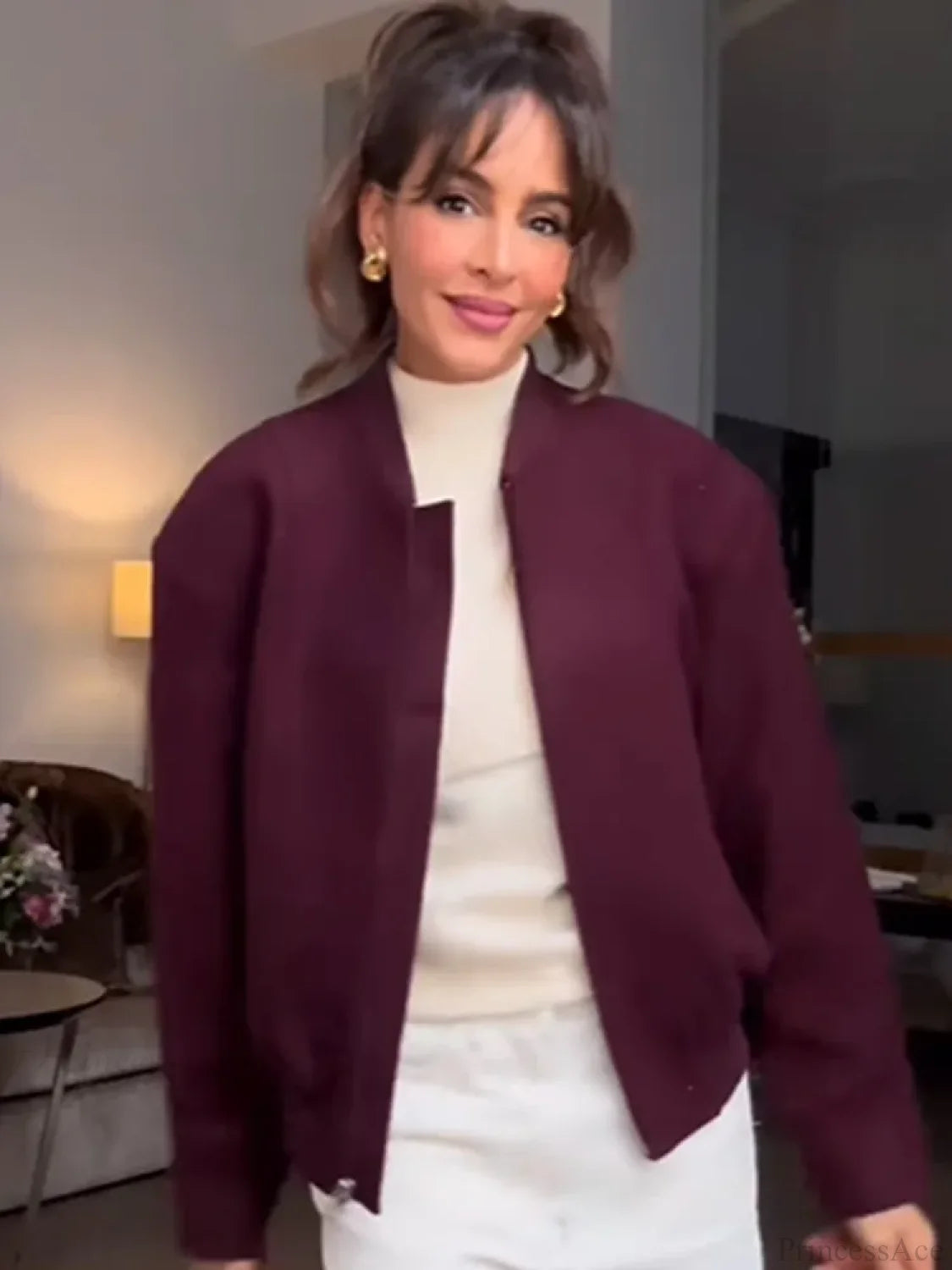 Burgundy Zipper Short Coat