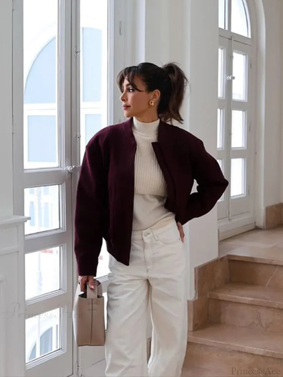 Burgundy Zipper Short Coat