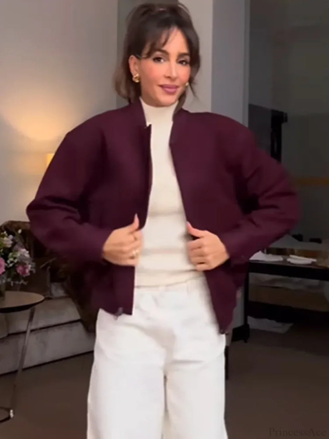 Burgundy Zipper Short Coat Fuchsia / S