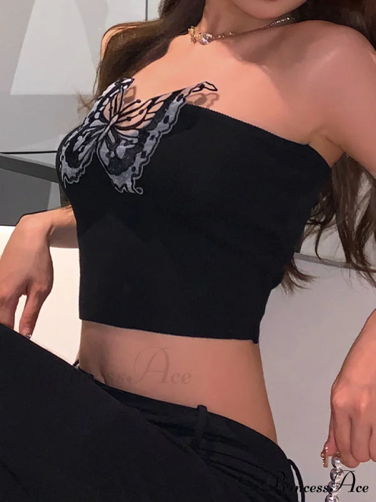 Butterfly Cutout Graceful Ribbed Tank Top Bandeau Tops