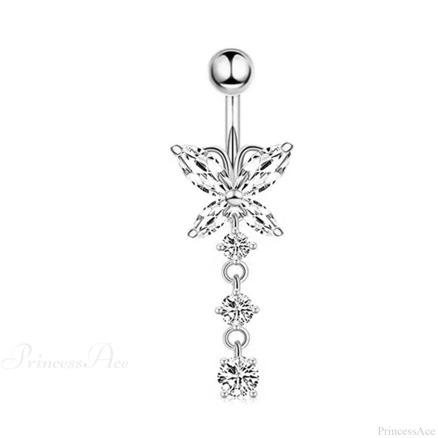 Butterfly CZ Sparkling Gothic Belly Ring Style2 Silver