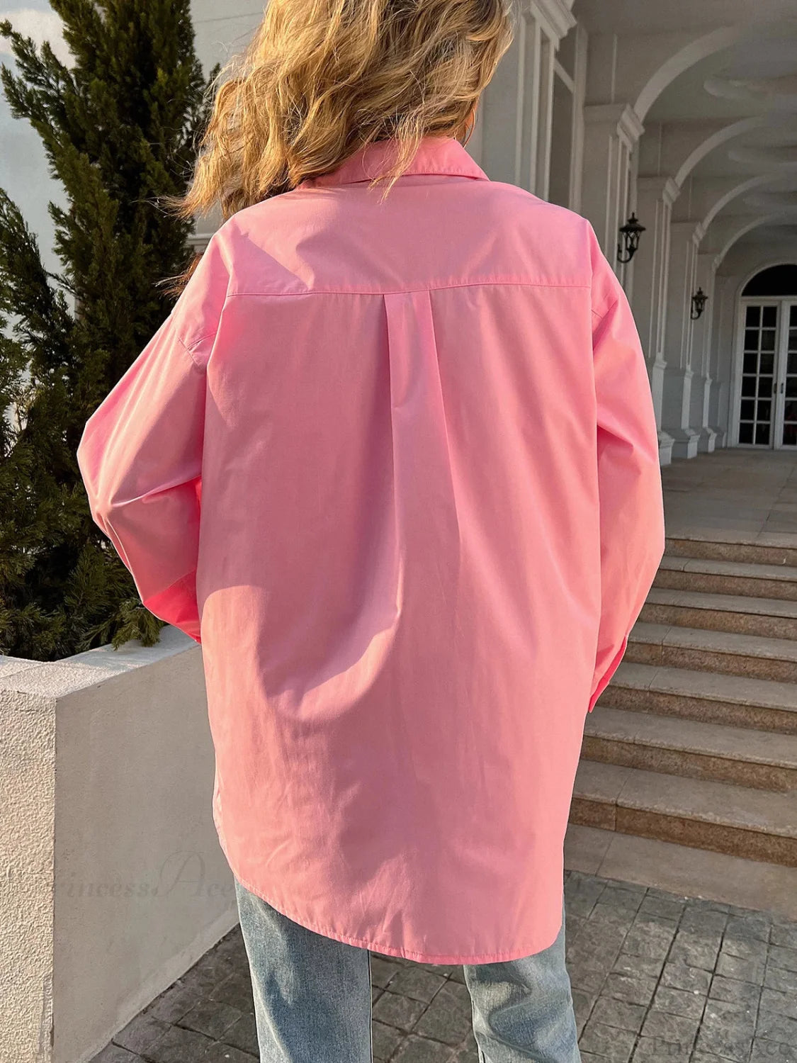 Button Down Casual Solid Collar Loose Blouse blouse-250126