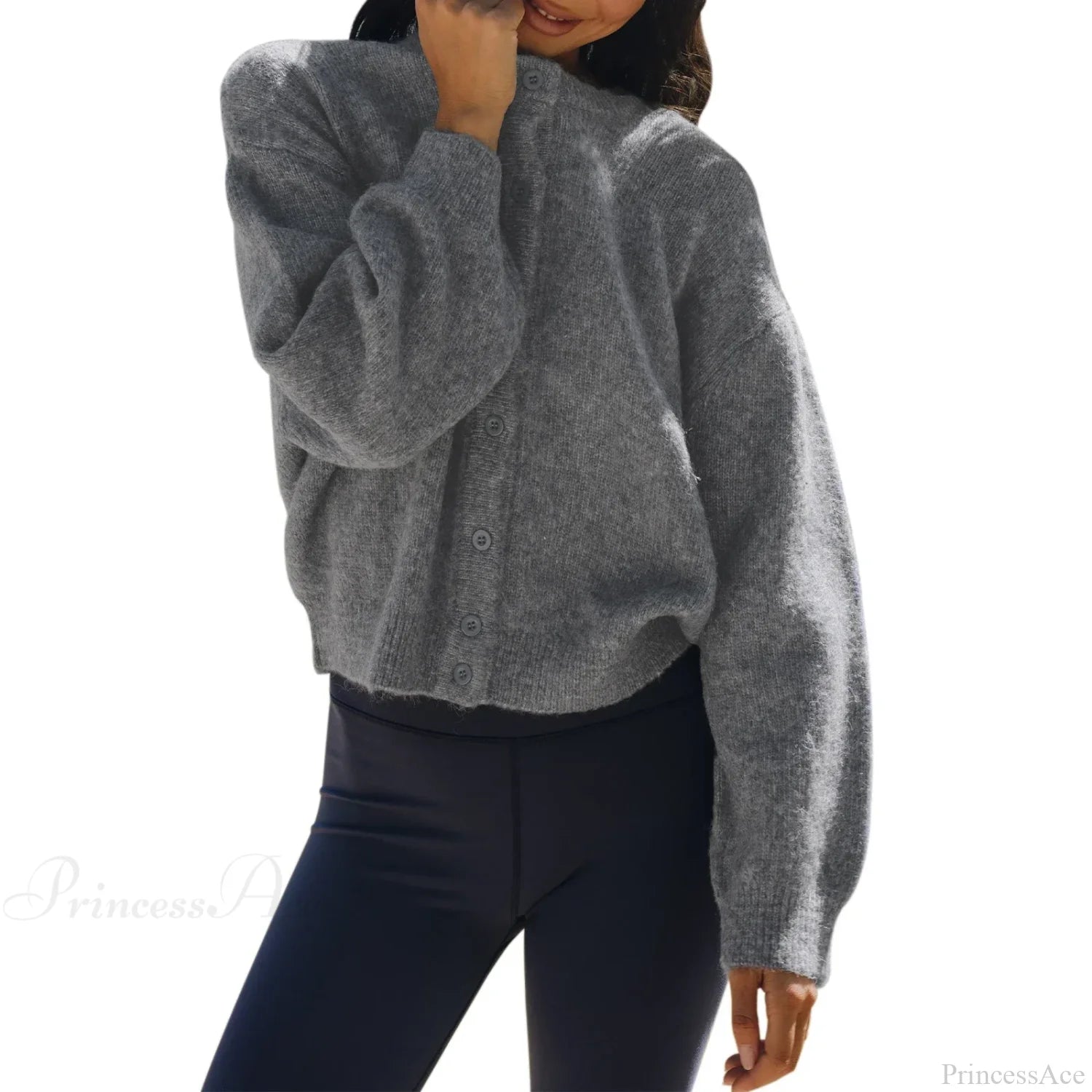 Button Down Lightweight Knit Cardigan Dark Grey / S