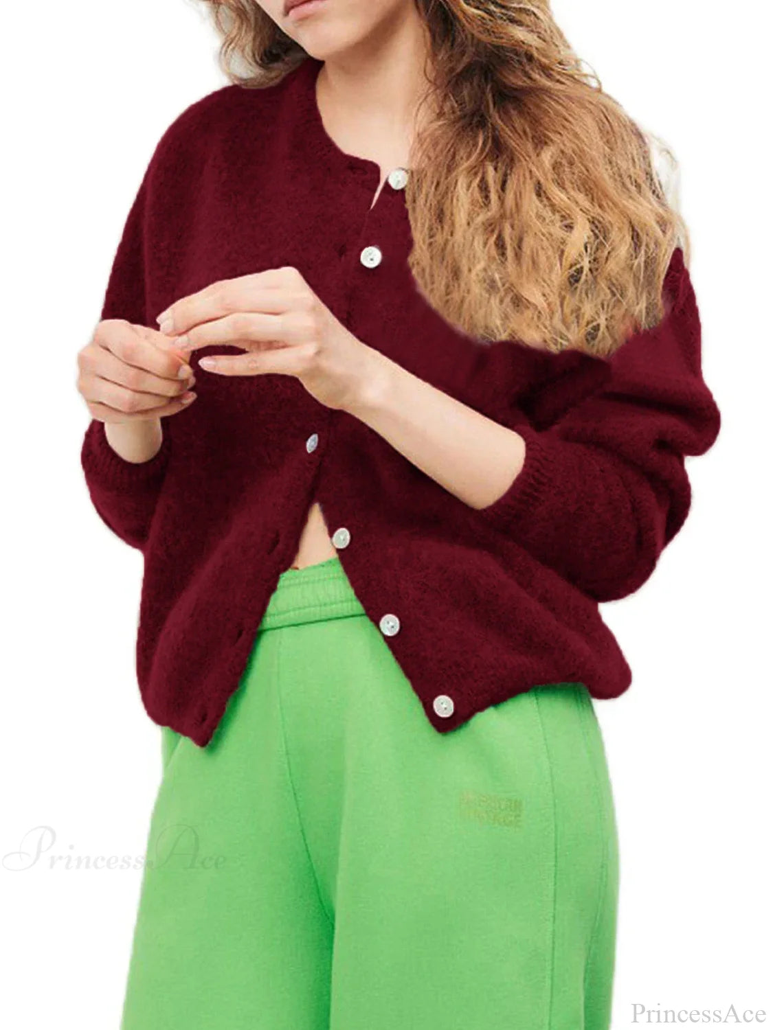 Button-Down Preppy Knit Cardigan winered / S