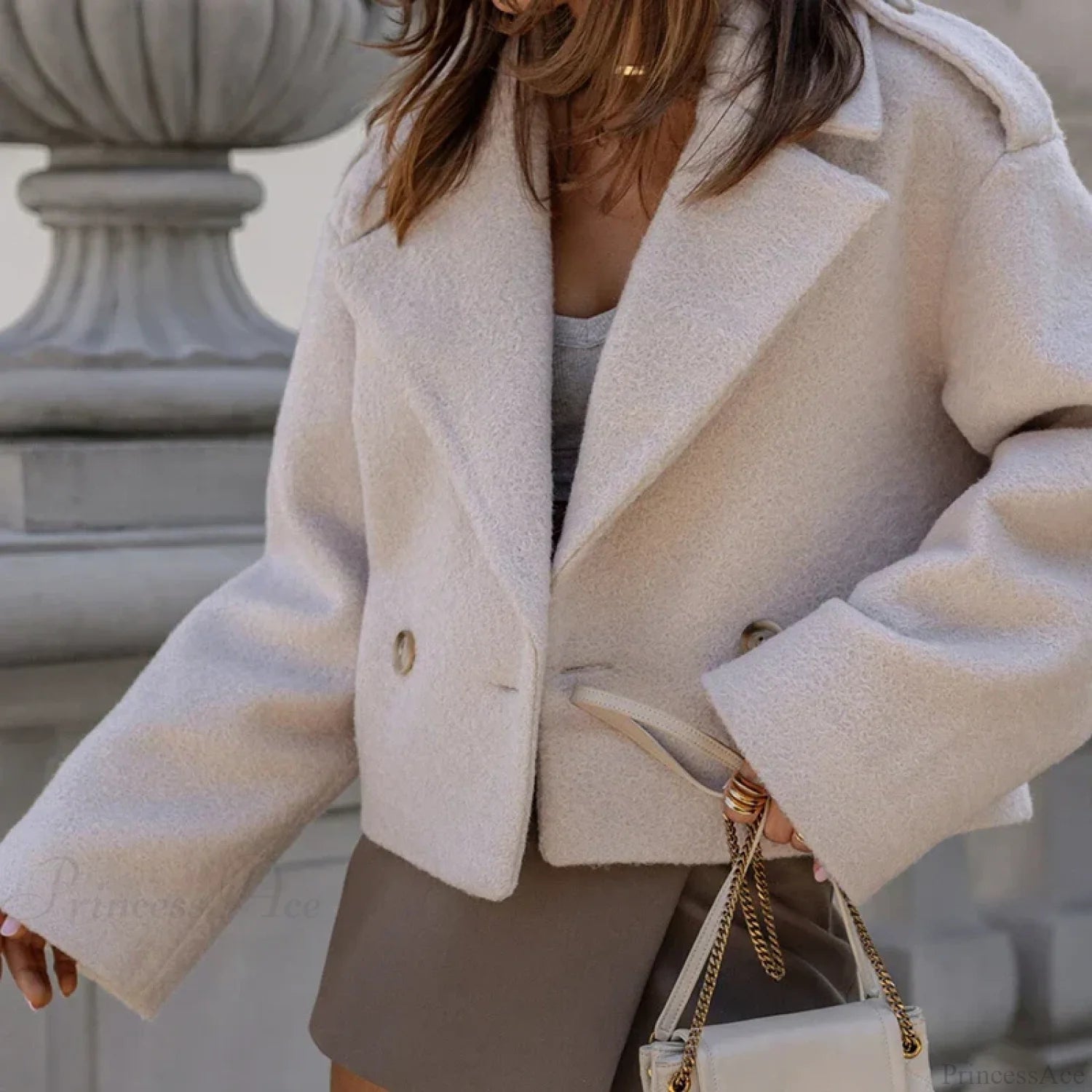 Button Patchwork Simple Fashion Coat 03 Apricot / S