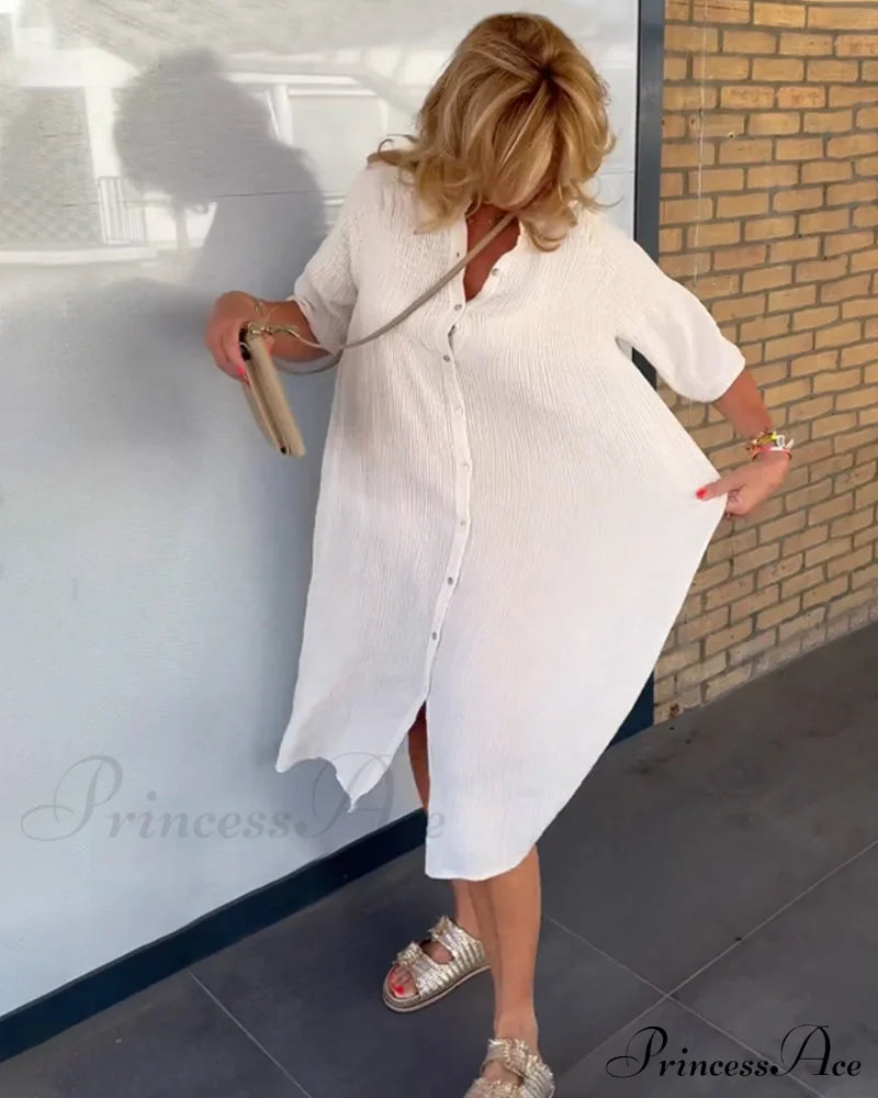 Button Shift Dress - Solid Color