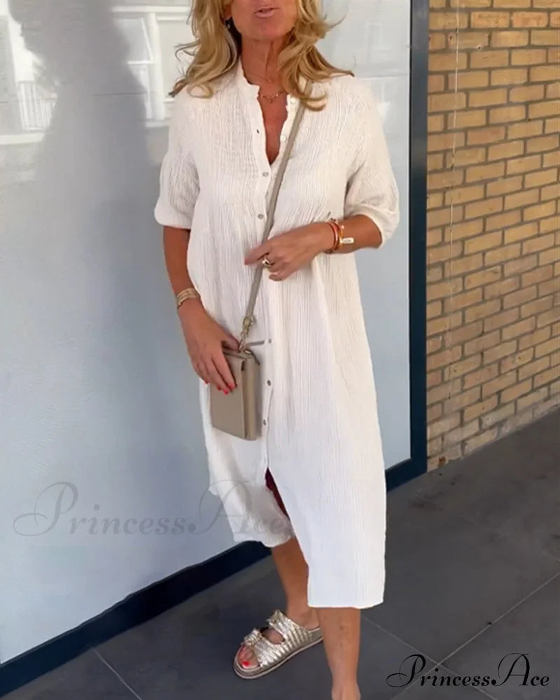 Solid Color Button Shift dress White 23BF Casual Dresses Clothes Dresses SALE Spring Summer
