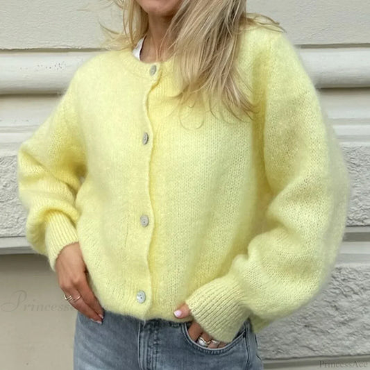 Button Up Lightweight Solid Cardigan yellow / S