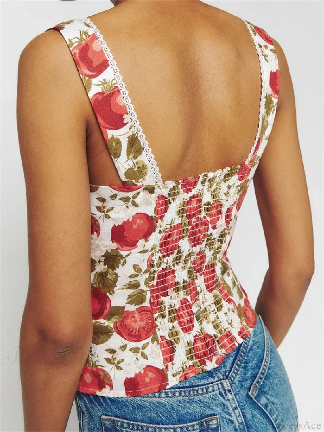 Button-up Square Neck Lace Floral Crop Top croptop-250126