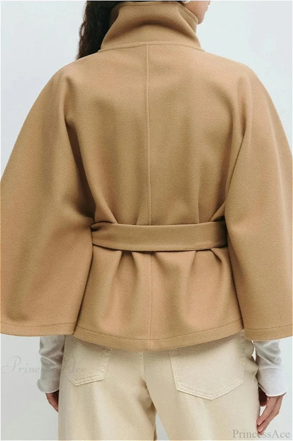 Button Up Stand Collar Cape Coat