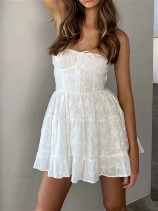 Buttoned Backless A-line Mini Dress WHITE / S minidress-250223
