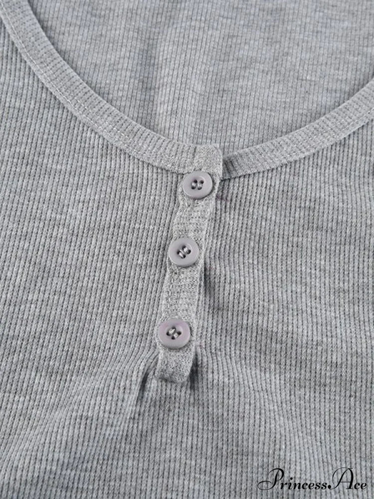 Buttoned Polo Neck Trendy Contrast Rib Knit Romper Tank Tops&Camis