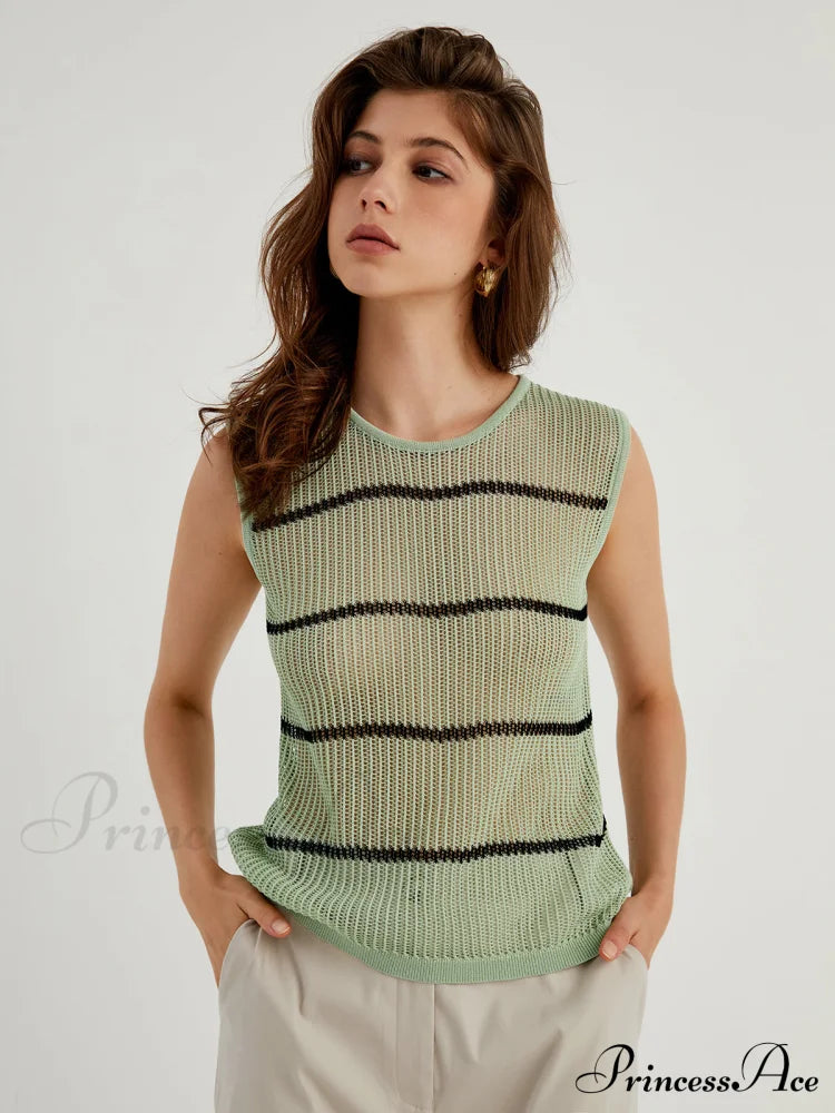 By The Garden Trendy Stripe Crochet Tank Top Tops & Camis