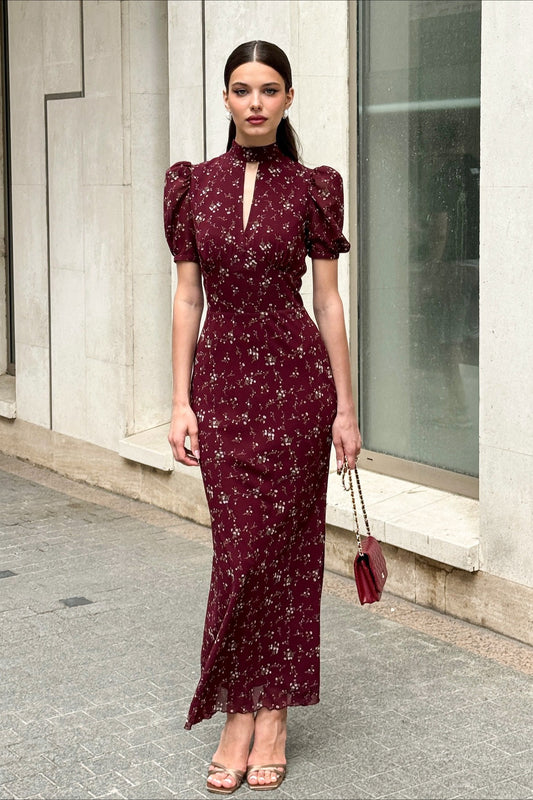 Elegant Floral Deep V Bodycon Maxi Dress