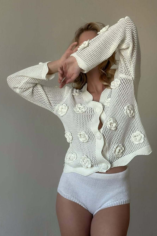 Crochet Rose Cutout Slim-Fit Blouse