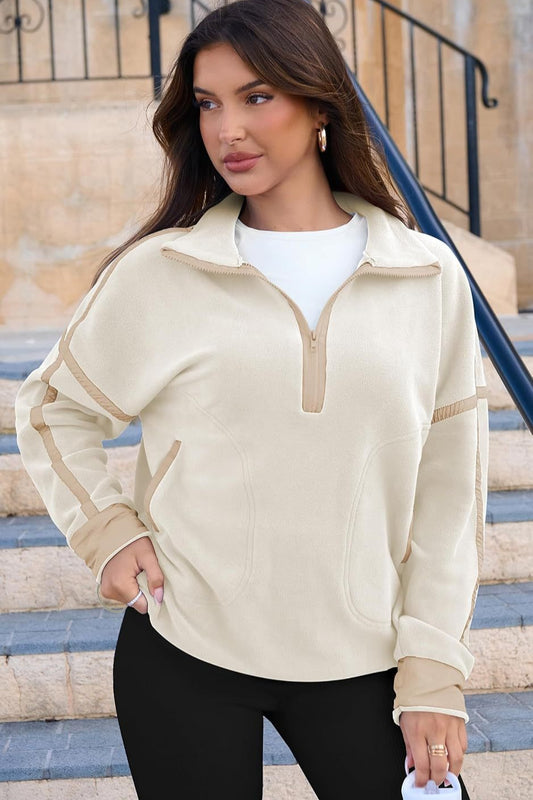 Color Block Quarter Zip Funnel Neck Sweatshirt