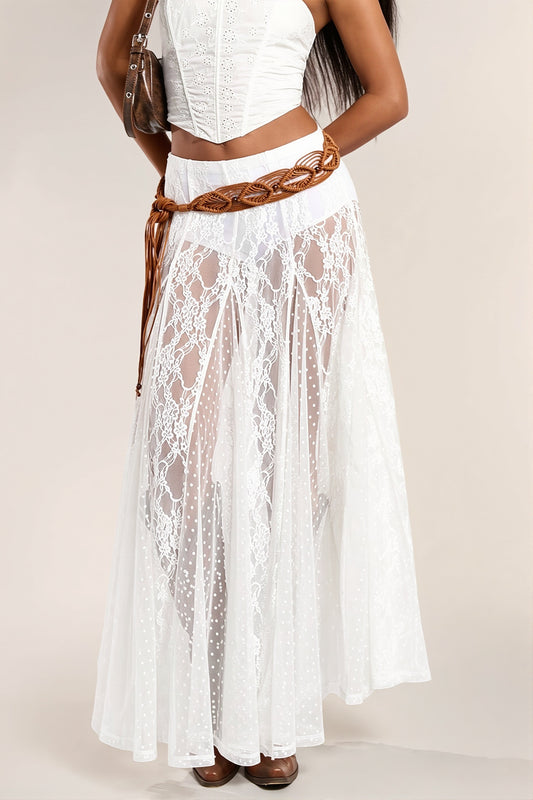 Lace Trim Low Waist Bodycon Maxi Skirt