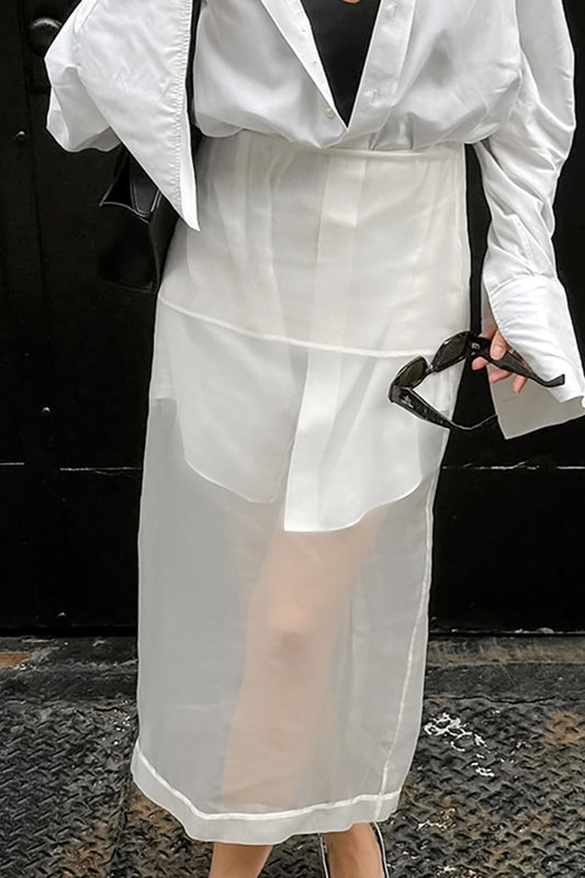 Jupe longue fendue taille haute blanche