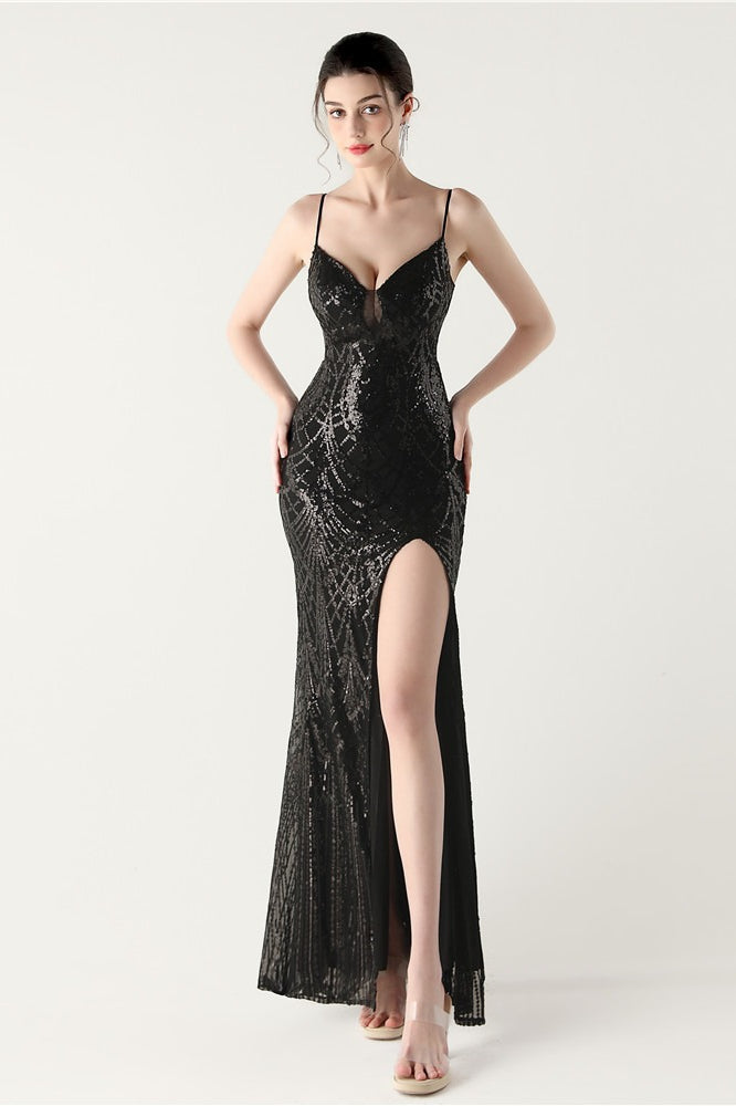 Sequin V Neck Cross Strap Mermaid Maxi Dress