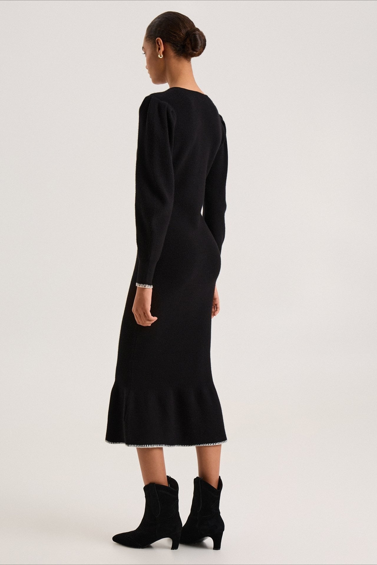 Contrast Trim Ruffle Sweater Dress