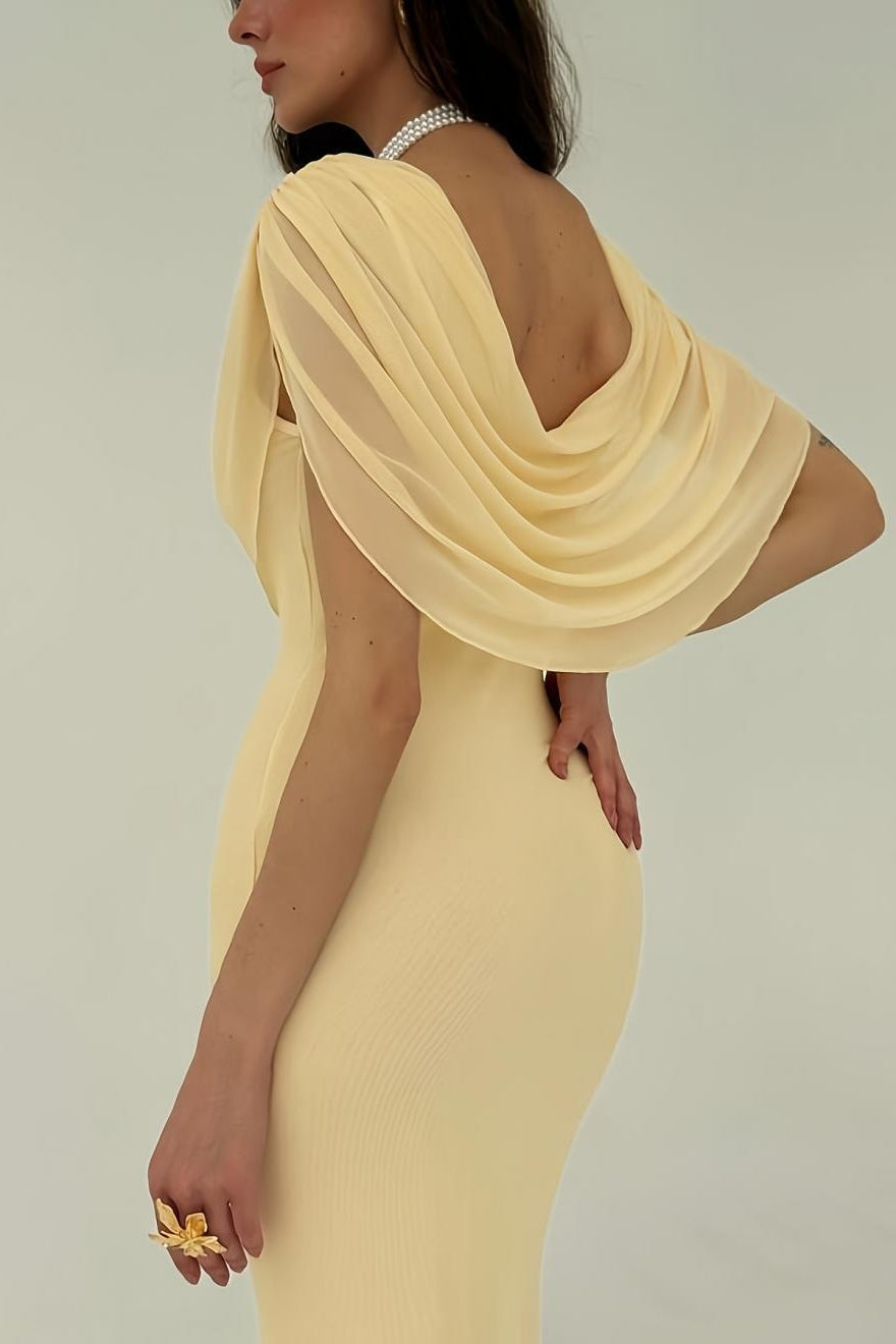 Solid Color Draped Formal Dress