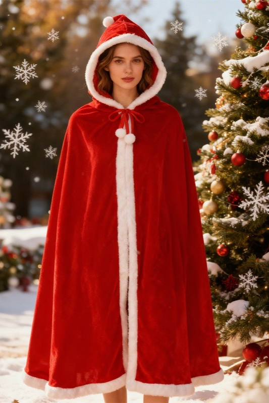 Red Hooded Cloak Party Outerwear