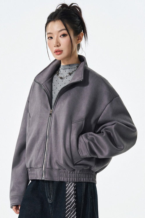 PU Leather Moto Style Longline Jacket S / Grey