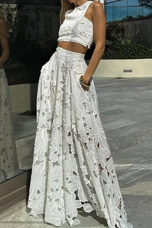 Lace Hollow Out Loose Beach Two Piece Boho Dress