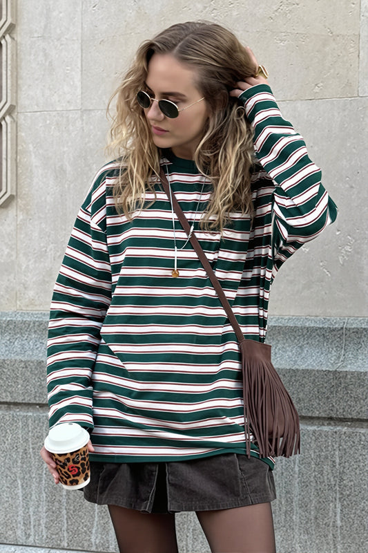 Retro Stripe Crew Neck Long Sleeve Tee