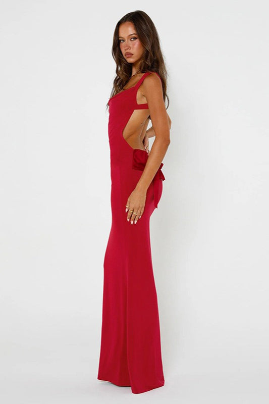 Bow Back Spaghetti Strap Formal Dress