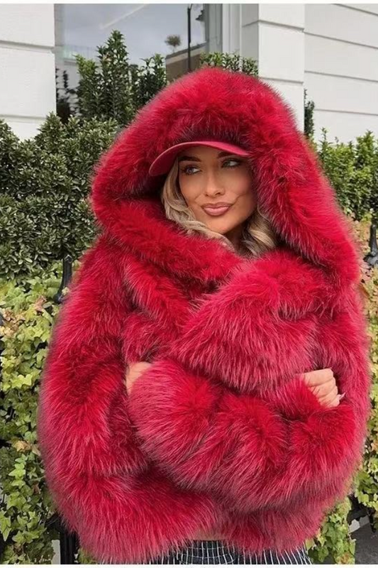 Fur Fox Trim Hooded Thick Warm Chic Outerwear