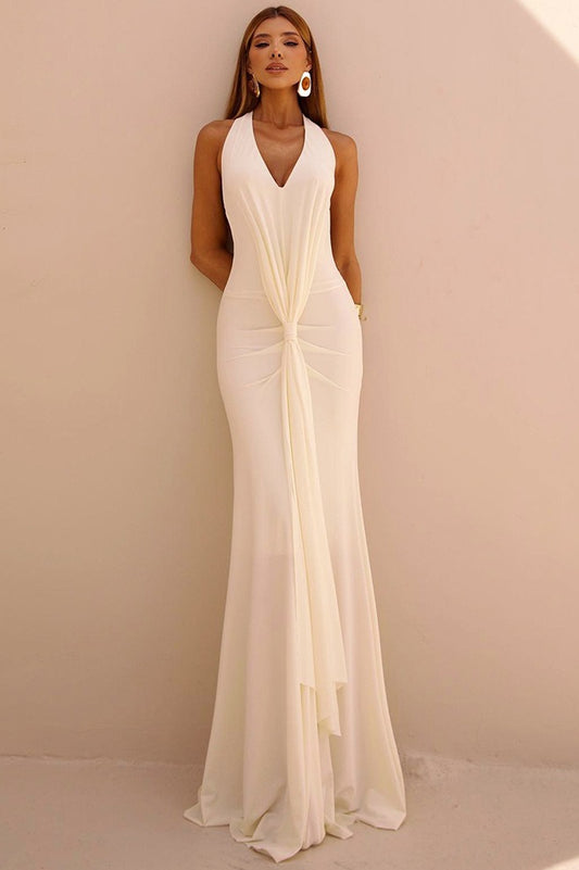 Draped Halter Fishtail Maxi Dress