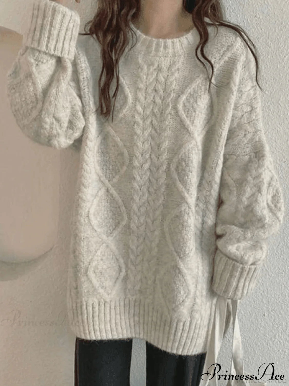Cable Knit Graceful Cropped Sweater Beige / One Size Sweaters-L