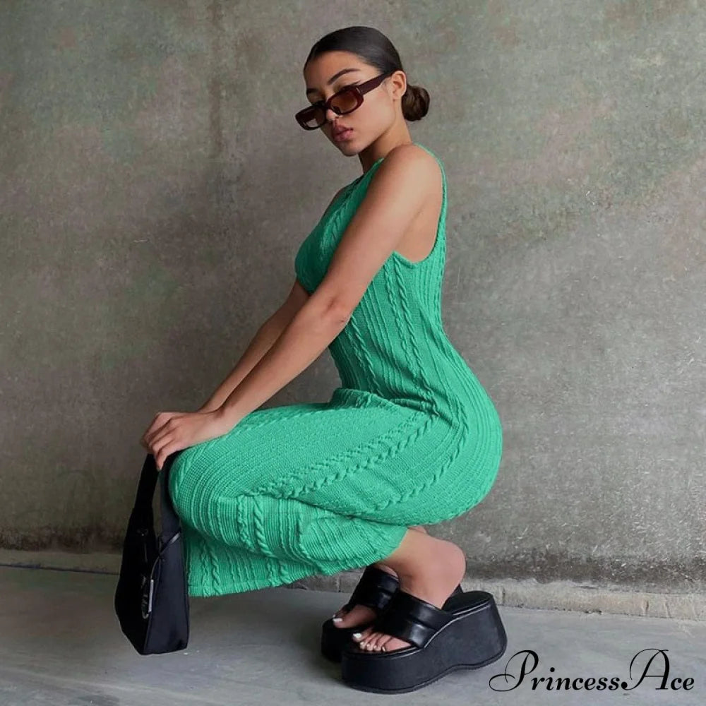 Cable Knit Stylish Tank Maxi Dress Dress