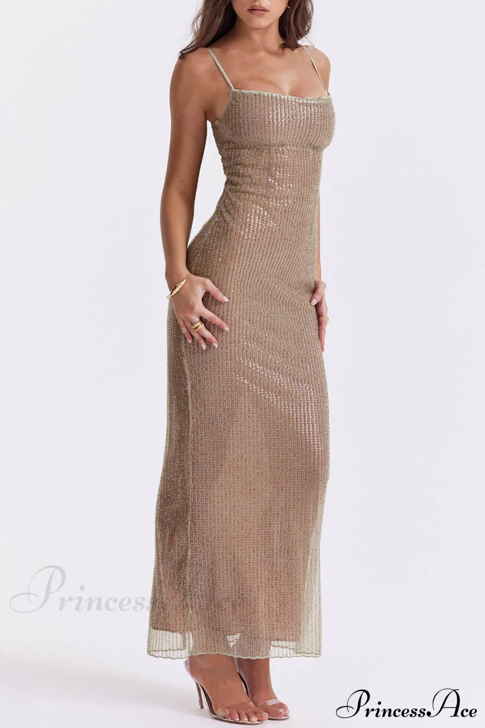 Cafe Au Lait Charming Beaded Maxi Dress Dresses